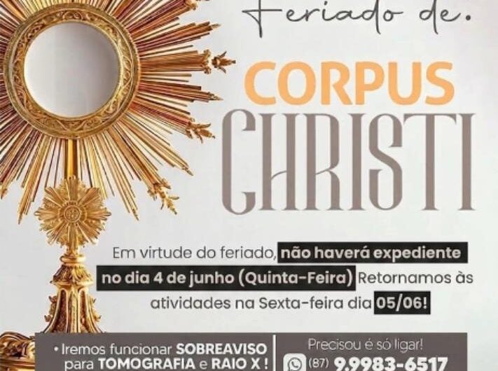 Petrolândia/Tacaratu: Clínica e Laboratório Jaques comunica suspensão do atendimento no feriado de Corpus Christi