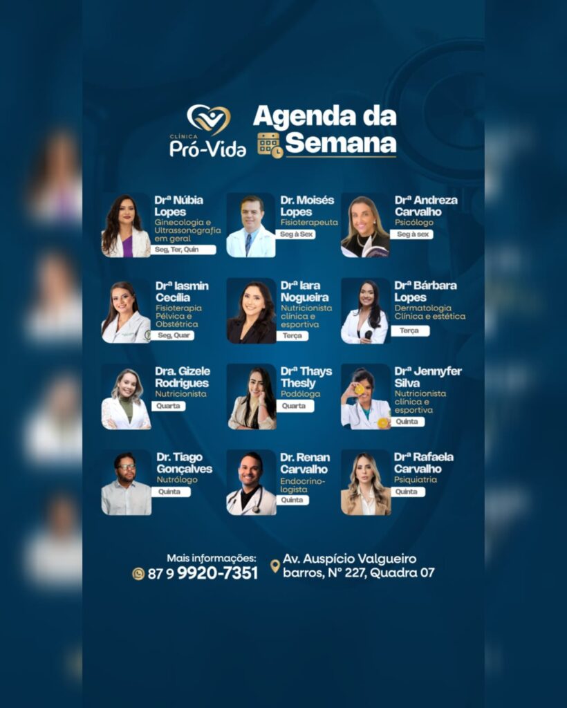 Clínica Pró-Vida divulga agenda semanal com atendimentos em diversas especialidades em Petrolândia