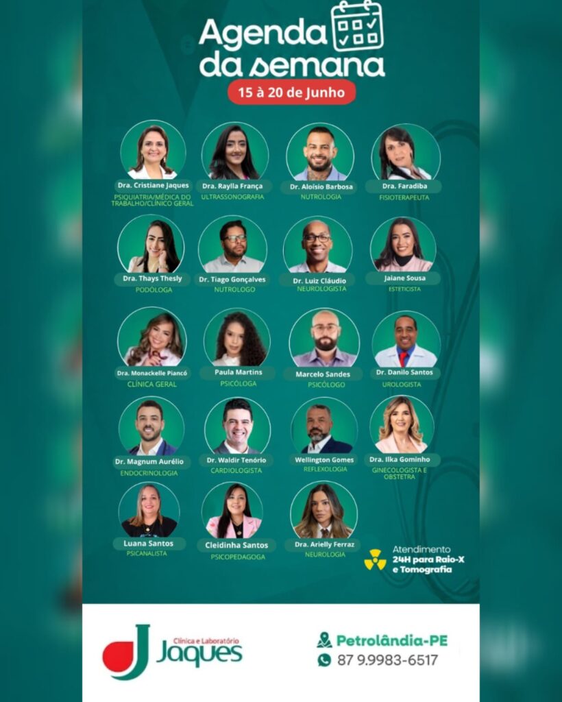 Clínica e Laboratório Jaques divulga agenda de especialistas para a semana em Petrolândia