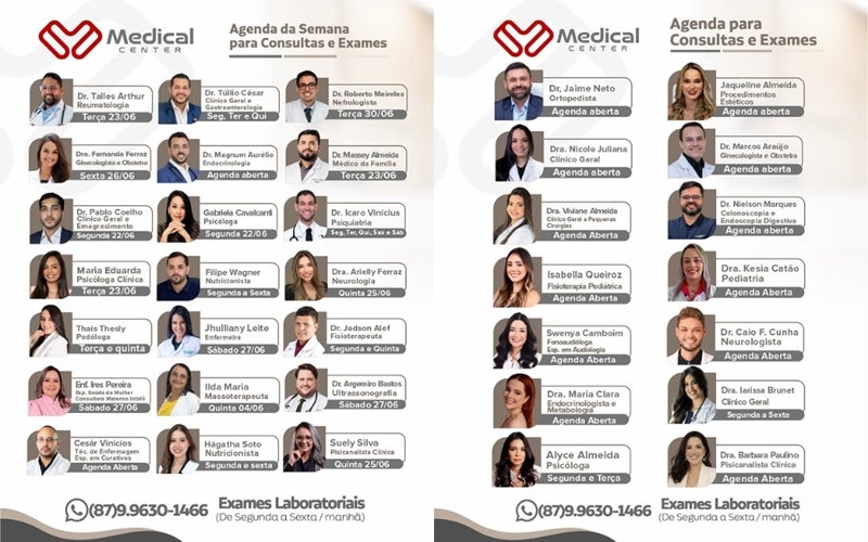 Medical Center divulga agenda semanal de consultas e exames com ampla variedade de especialidades em Petrolândia