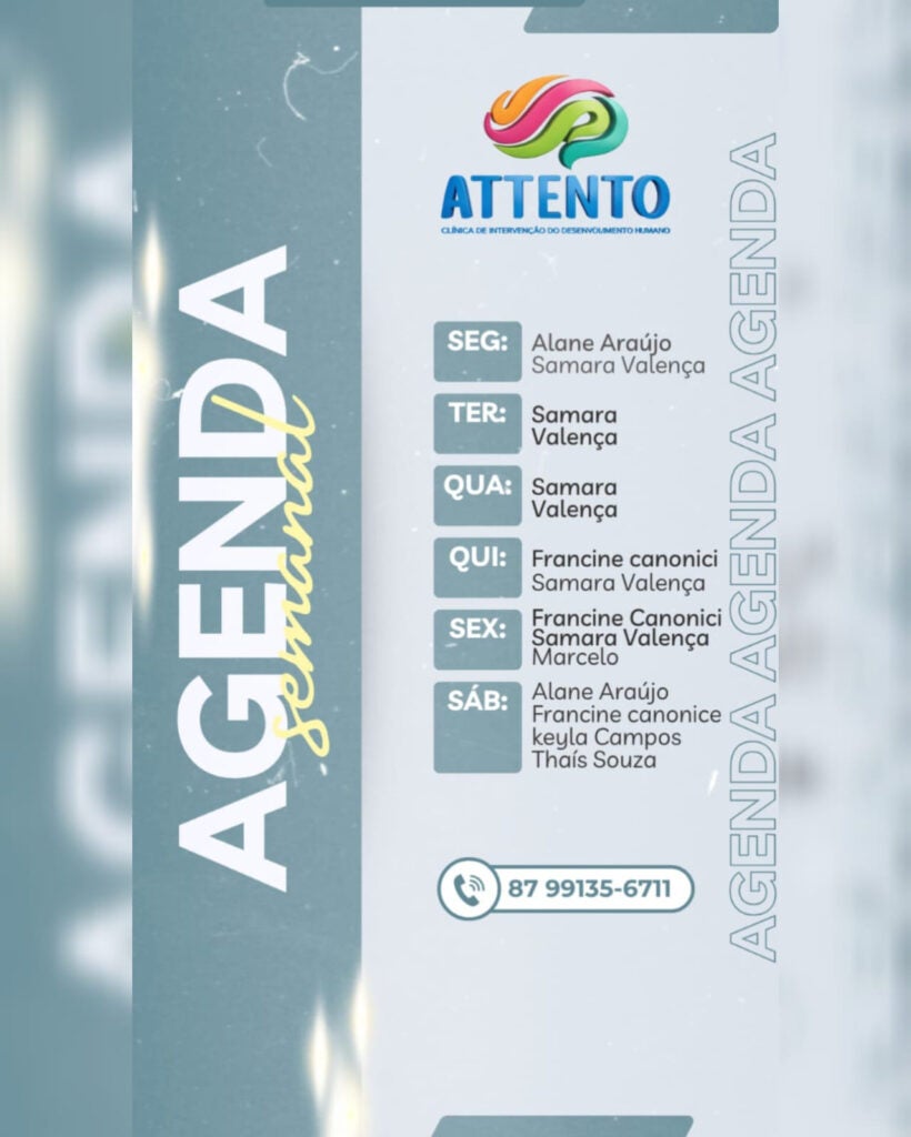 Agenda da Semana da Clínica Attento é Divulgada em Petrolândia; Confira os Profissionais de Atendimento