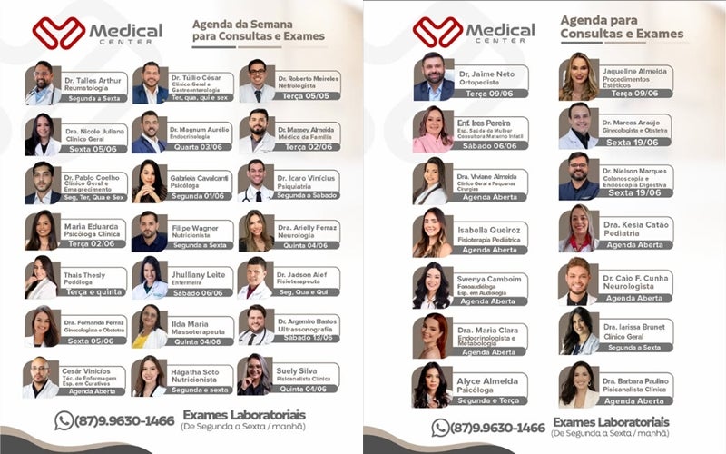 Agenda da Semana: Medical Center reúne especialistas e amplia oferta de consultas e exames em Petrolândia