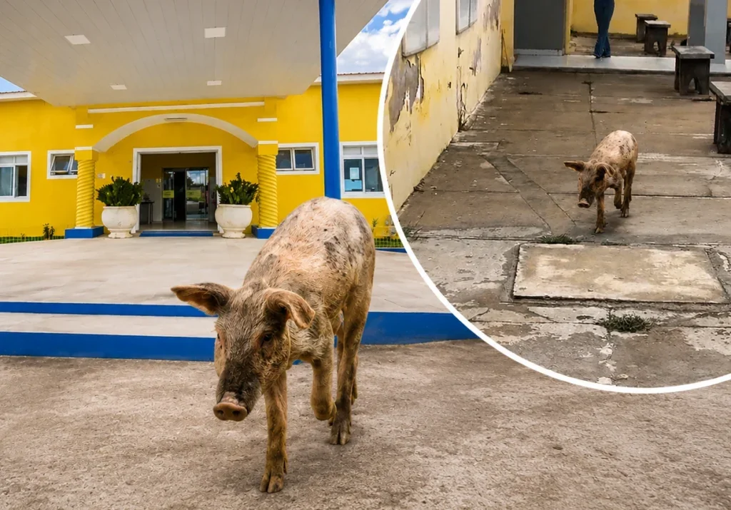 Porco é flagrado circulando nas dependências do Hospital Municipal de Floresta e vídeo repercute nas redes sociais