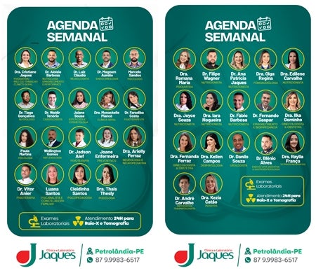 Clínica e Laboratório Jaques divulga agenda semanal com especialistas em diversas áreas da saúde em Petrolândia