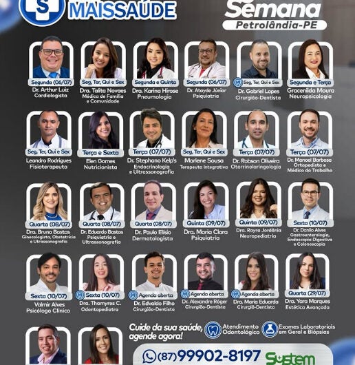 Clínica Mais Saúde divulga agenda da semana com especialistas em diversas áreas em Petrolândia