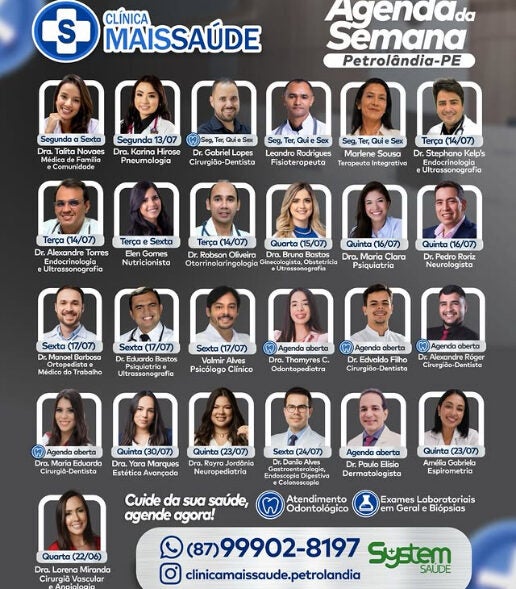 Clínica Mais Saúde divulga agenda da semana com especialistas e exames em Petrolândia