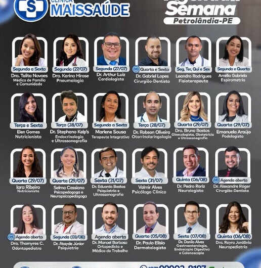 Agenda da Semana: Clínica Mais Saúde reúne especialistas em diversas áreas para atender a população de Petrolândia