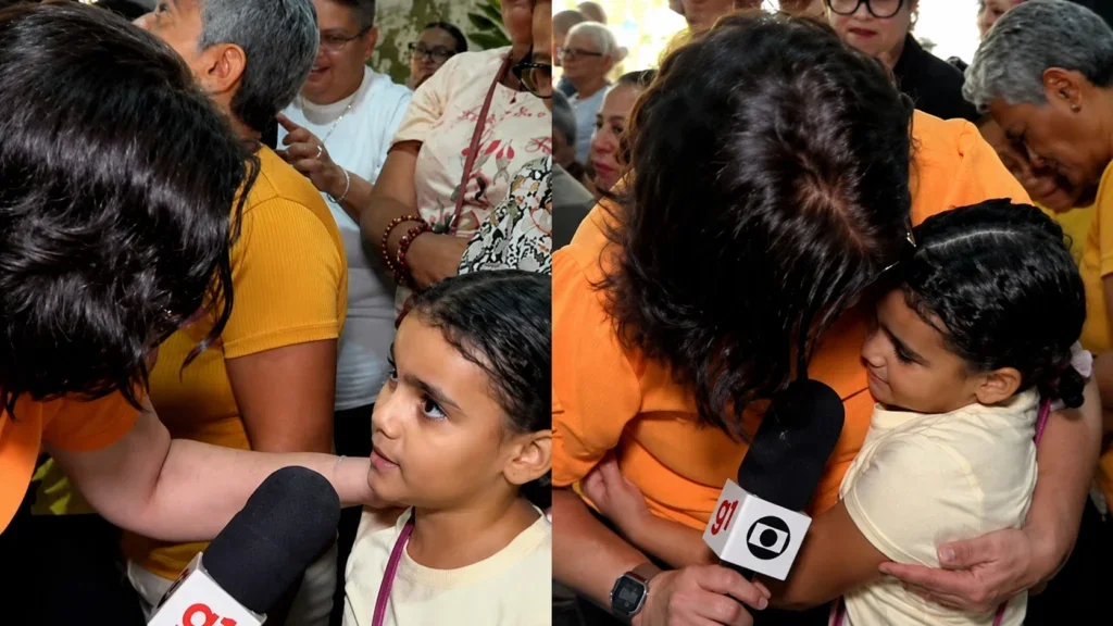 Menina viraliza ao falar sobre morte da mãe durante festa da padroeira do Recife: ‘Consigo falar com ela orando’