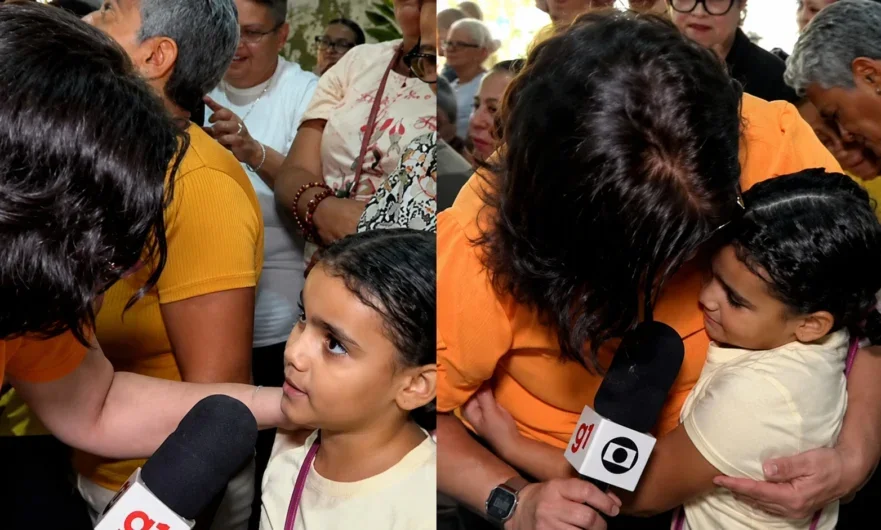 Menina viraliza ao falar sobre morte da mãe durante festa da padroeira do Recife: ‘Consigo falar com ela orando’