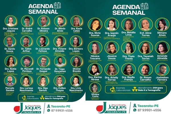 Agenda da Semana da Clínica Jaques reúne equipe multidisciplinar e ampla oferta de especialidades em Tacaratu