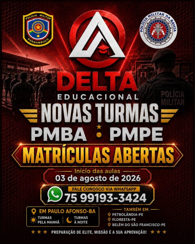 Delta Educacional abre matrículas para turmas preparatórias da PMBA e PMPE em Paulo Afonso, Petrolândia, Floresta e Belém do São Francisco