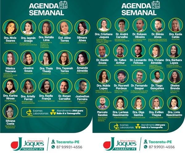 Clínica Jaques de Tacaratu divulga agenda semanal com especialistas em diversas áreas da saúde