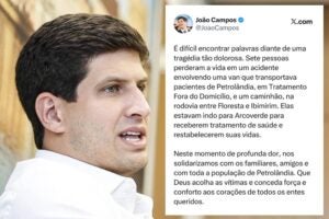 João Campos lamenta tragédia com van do TFD de Petrolândia e presta solidariedade às famílias das vítimas
