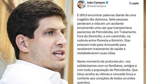 João Campos lamenta tragédia com van do TFD de Petrolândia e presta solidariedade às famílias das vítimas