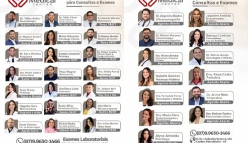 Medical Center Petrolândia divulga agenda semanal com consultas, exames e especialistas em diversas áreas da saúde