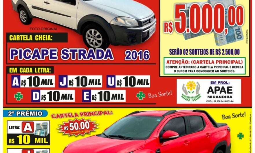 Festival de Prêmios em Mirandiba sorteará duas picapes e R$ 100 mil