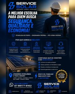 A Service Solar, empresa especializada em engenharia, energia e tecnologia, apresenta soluções completas em energia solar para clientes de Petrolândia e municípios da região. A Service Solar, empresa especializada em engenharia, energia e tecnologia, apresenta soluções completas em energia solar para clientes de Petrolândia e municípios da região.