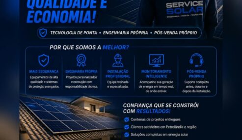 A Service Solar, empresa especializada em engenharia, energia e tecnologia, apresenta soluções completas em energia solar para clientes de Petrolândia e municípios da região. A Service Solar, empresa especializada em engenharia, energia e tecnologia, apresenta soluções completas em energia solar para clientes de Petrolândia e municípios da região.
