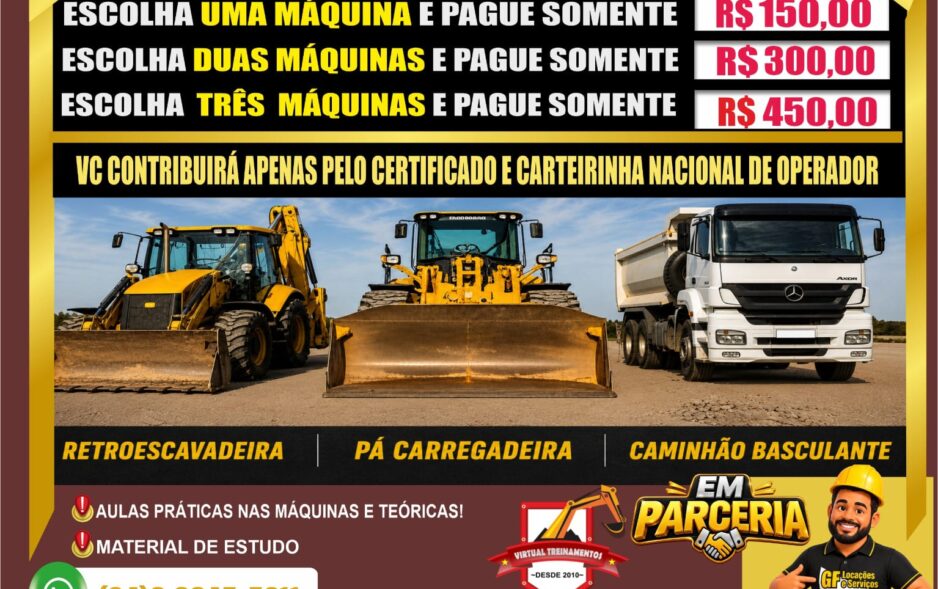 Curso de Operador de Máquinas Pesadas oferece qualificação e oportunidade de contratação em Petrolândia