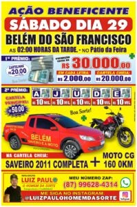 Belém do São Francisco recebe sorteio com R$ 30 mil em prêmios neste sábado (29) Belém do São Francisco recebe sorteio com R$ 30 mil em prêmios neste sábado (29)