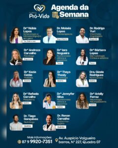 Clínica Pró-Vida divulga Agenda da Semana com especialistas em diversas áreas da saúde em Petrolândia