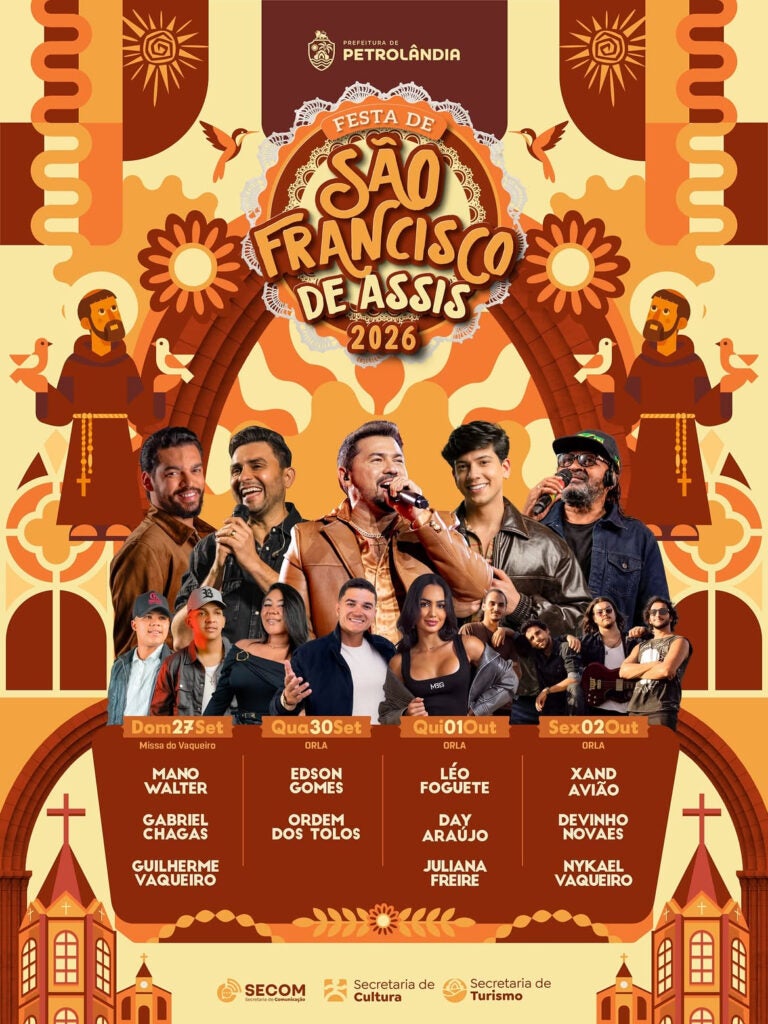 Prefeitura divulga programação da Festa do Padroeiro São Francisco de Assis 2026 em Petrolândia