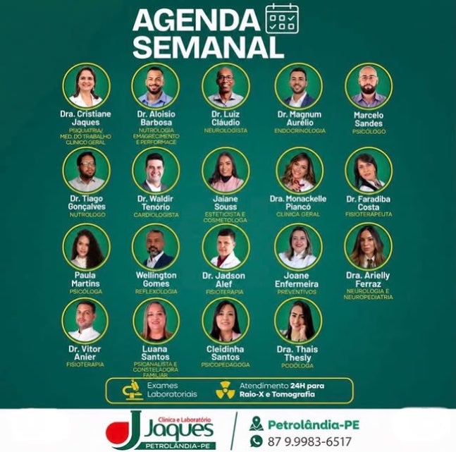 Clínica e Laboratório Jaques de Petrolândia divulga Agenda da Semana com atendimento em diversas especialidades