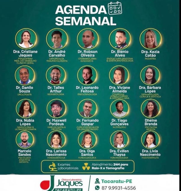 Clínica Jaques de Tacaratu divulga Agenda da Semana com atendimento em diversas especialidades