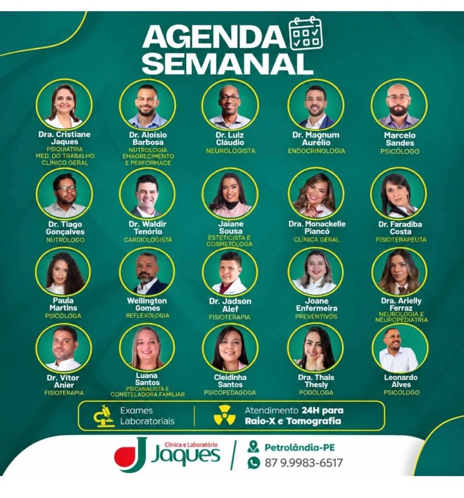 Clínica Jaques divulga agenda da semana com atendimentos em diversas especialidades em Petrolândia