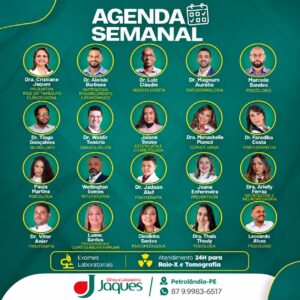 Clínica e Laboratório Jaques divulga Agenda da Semana com atendimento em diversas especialidades em Petrolândia