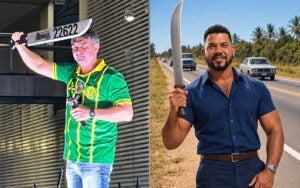 Flávio Bolsonaro empunha facão de Abimael Santos e defende castração química durante ato no Recife Flávio Bolsonaro empunha facão de Abimael Santos e defende castração química durante ato no Recife