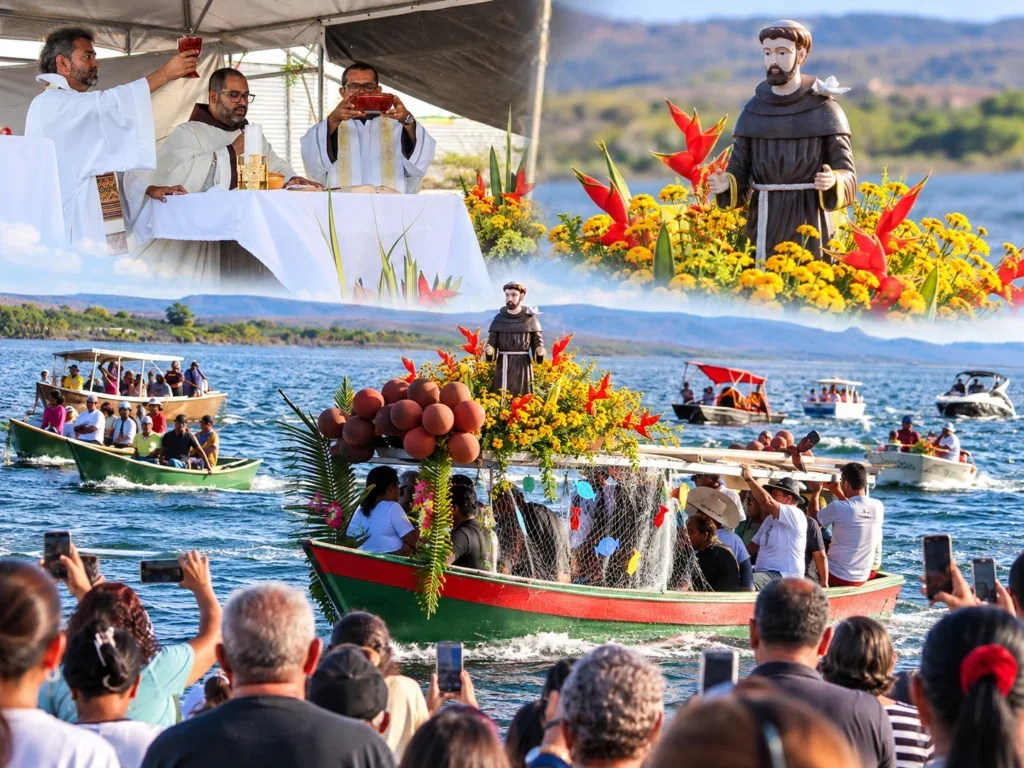 Procissão Fluvial de São Francisco reuniu fiéis no Lago de Itaparica e seguiu até igreja semi-submersa da Velha Petrolândia