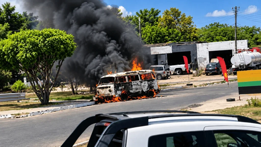 Kombi é destruída por incêndio no centro de Delmiro Gouveia; ninguém ficou ferido