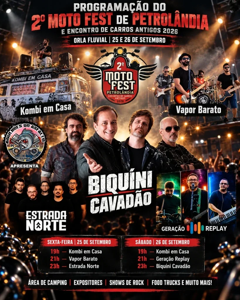 2º Motofest de Petrolândia começa nesta sexta-feira (25) com shows, encontro de motociclistas e carros antigos