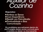 Churrascaria Brasilia anuncia vaga para auxiliar de cozinha em Petrolândia