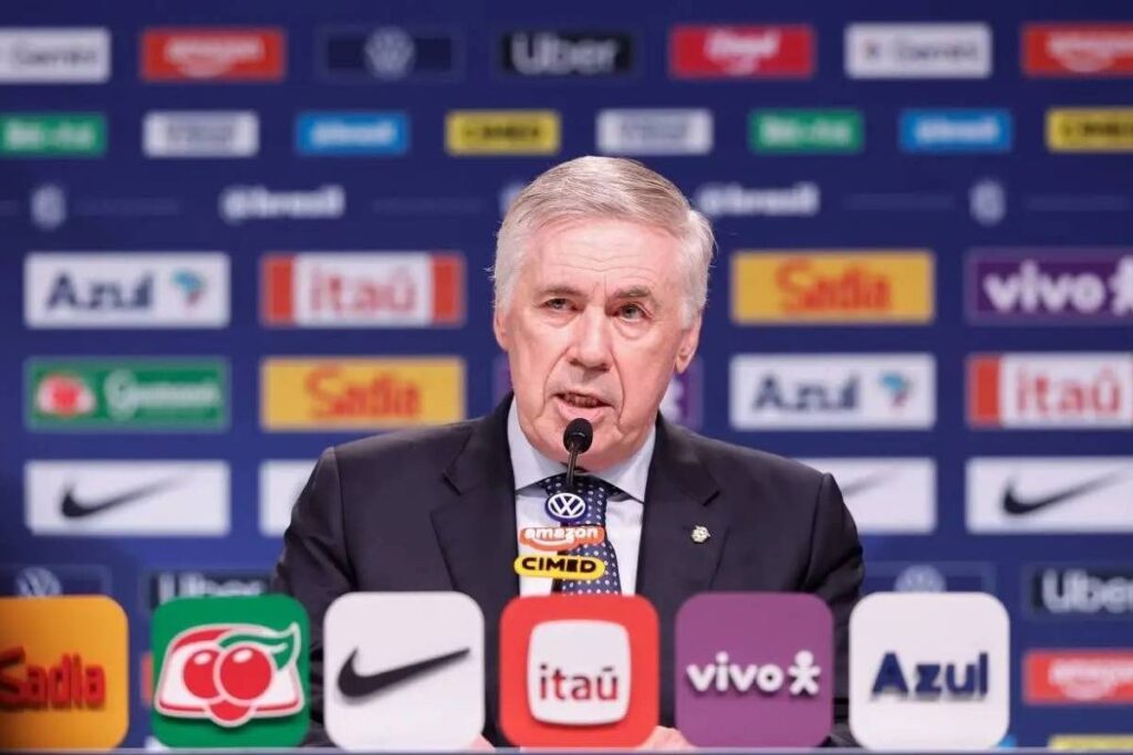 Técnico Carlo Ancelotti anuncia convocação da seleção brasileira na sede da CBF no Rio de Janeiro