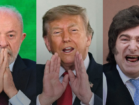 Montagem jornalística com os presidentes Donald Trump e Javier Milei para reportagem sobre questionamentos diplomáticos