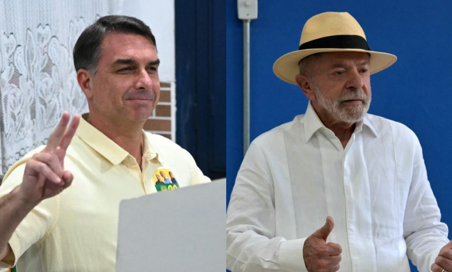 Flávio Bolsonaro e Lula durante a eleição presidencial de 2026