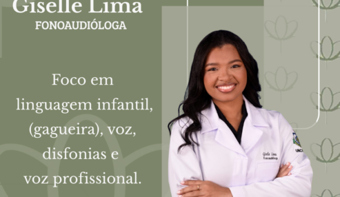 Fonoaudióloga Giselle Lima oferece atendimento especializado em linguagem infantil, gagueira e cuidados com a voz na Clínica Cleusa Chagas, em Petrolândia