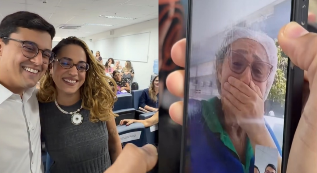 Médica Patrícia Lima e sua mãe Edilene em registro da história de nomeação para a maternidade do Recife onde Edilene trabalha há 23 anos